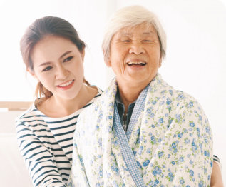 happy senior woman with her daughter
